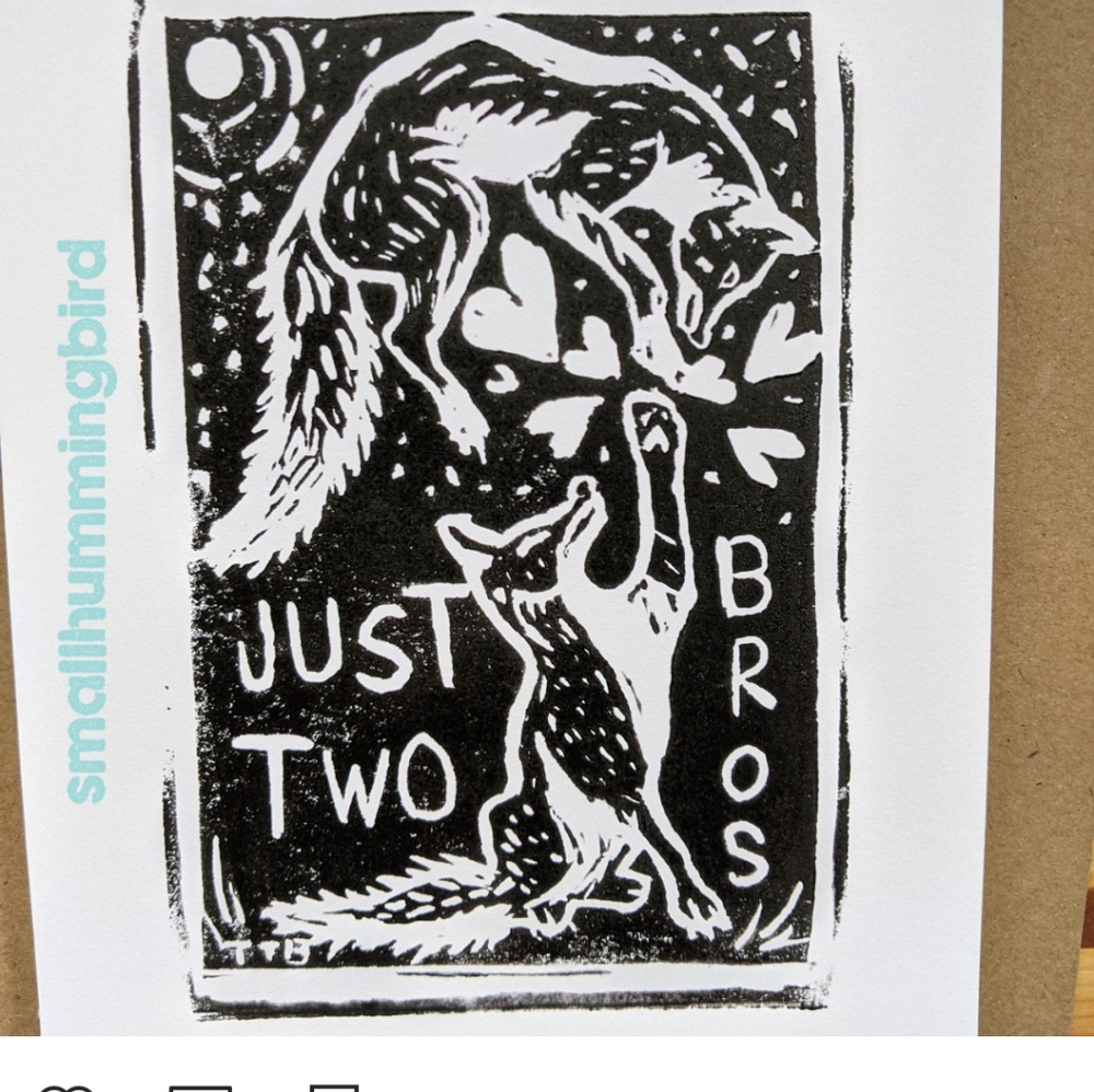 "just two bros" fox block print 🦊